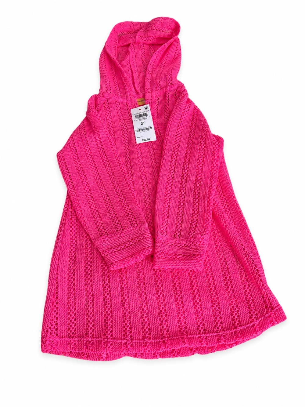 Epic Threads Hot Pink Hooded Crochet Swim Coverup NWT size 3T